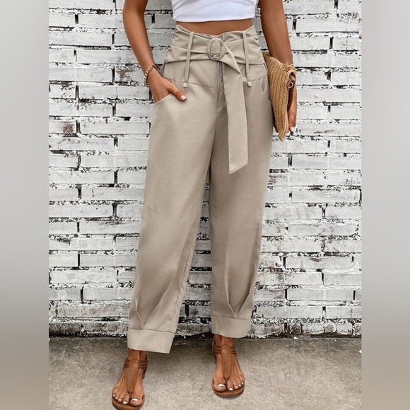 Harmonious Belted Khaki High Waisted Pants - Picture 1 of 4